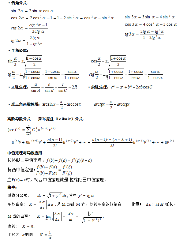 2021年福建成考专升本数学必备公式（一）