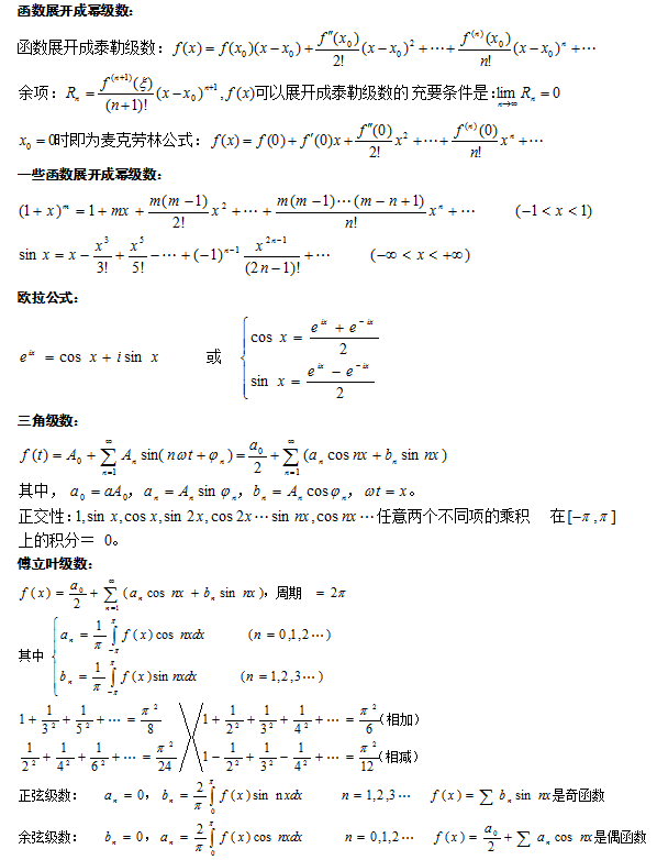 2021年福建成考专升本数学必备公式（三）