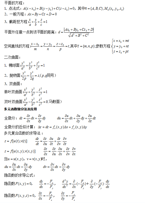 2021年福建成考专升本高等数学一复习公式4