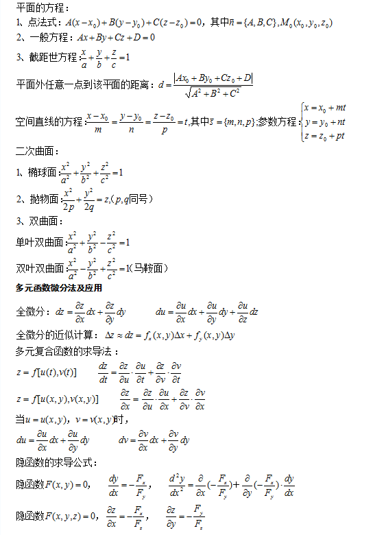 2021年福建成考专升本高等数学一复习公式6