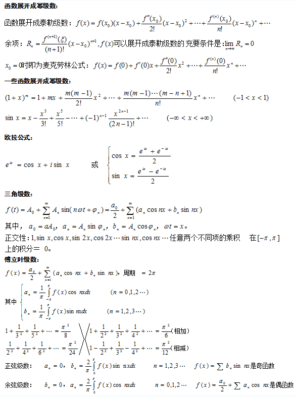 2021年福建成考专升本高等数学一复习公式10